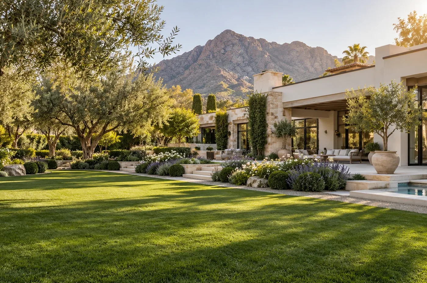 Casa en Arizona con jardín y montañas al fondo